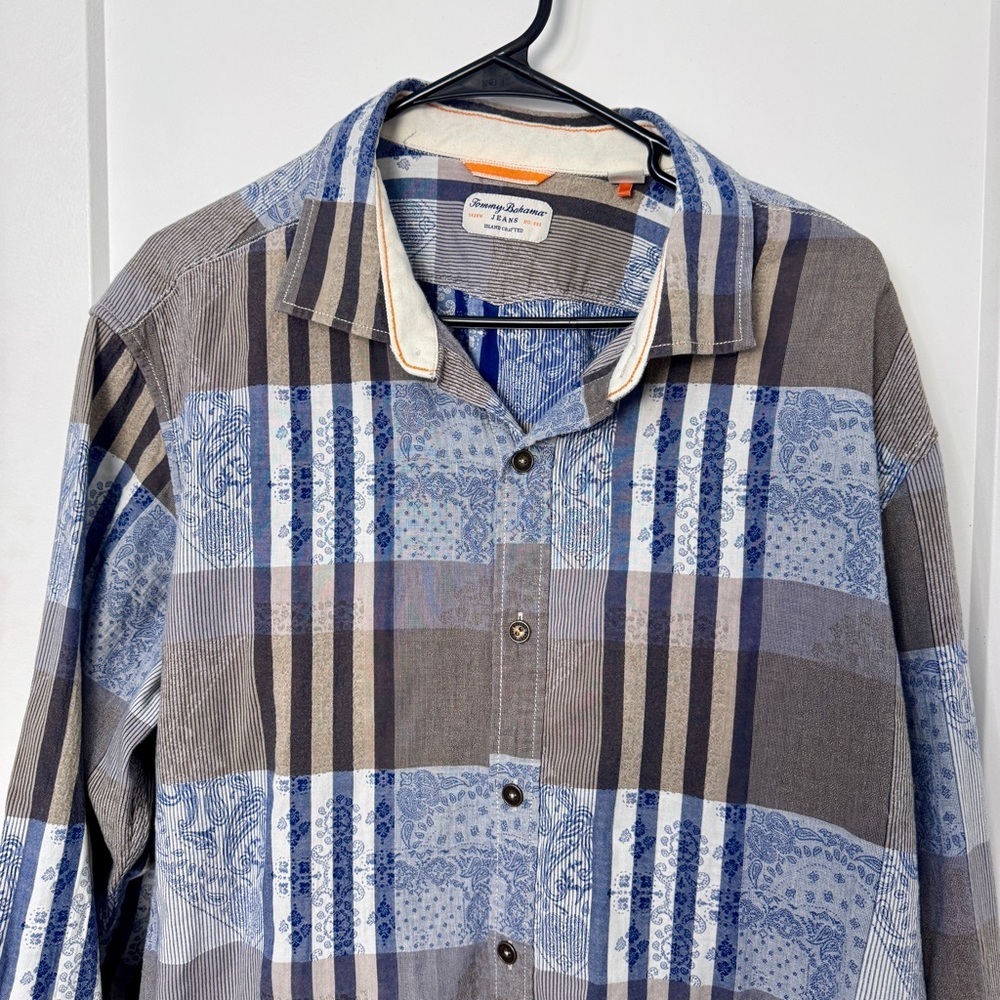 Tommy Bahama Jeans XL Patchwork Plaid Button Down Shirt 100% Cotton - Picture 6 of 9